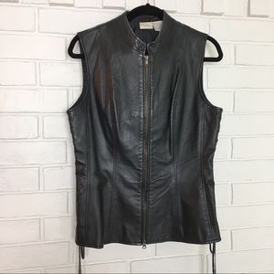Newport News Black 100% Leather Lace Up Vest
